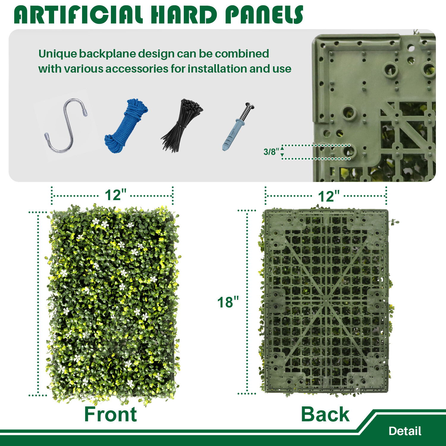 18″x12″ Artificial Faux Ivy Mats Wall With Hard Panel for Indoor Outdoor Hedge