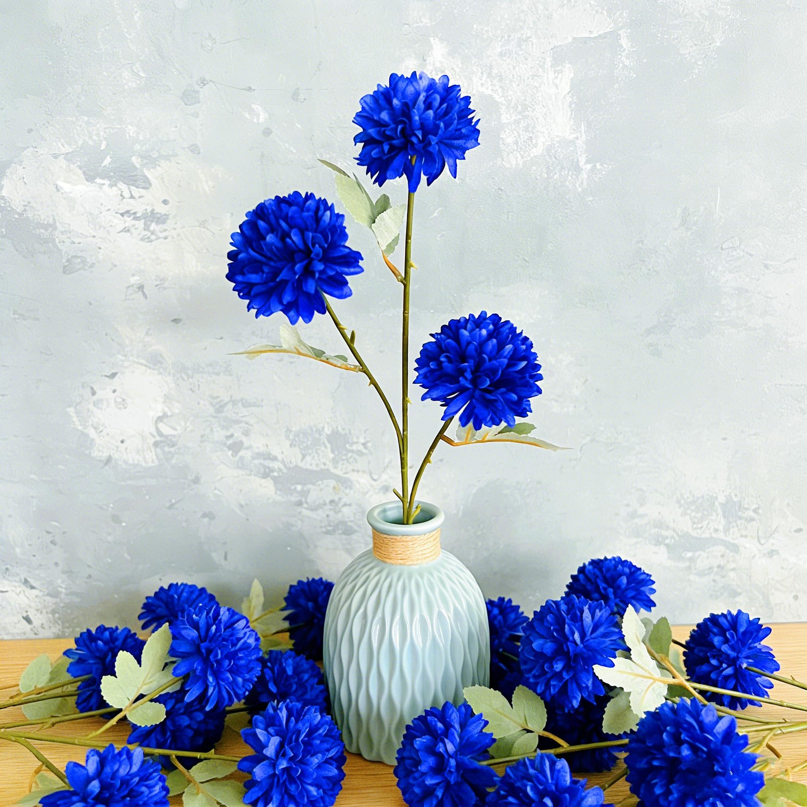 6 Pcs Artificial Silk Chrysanthemum Flowers – 18 Bloom Heads Faux Pompon Mum …
