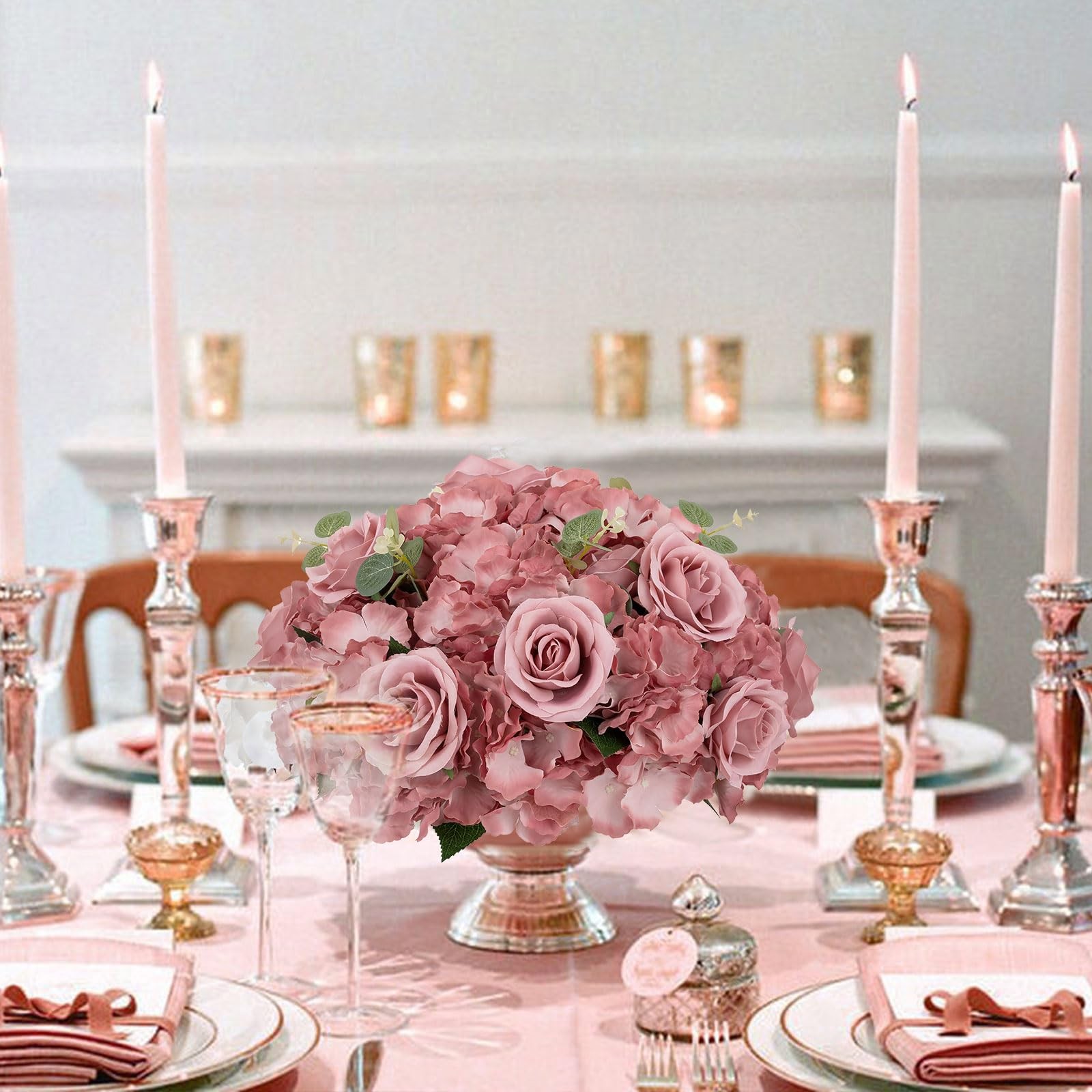 Artificial Flower Balls Wedding Centerpieces 6 Pcs 15.7″ Large Dusty Pink Fak…