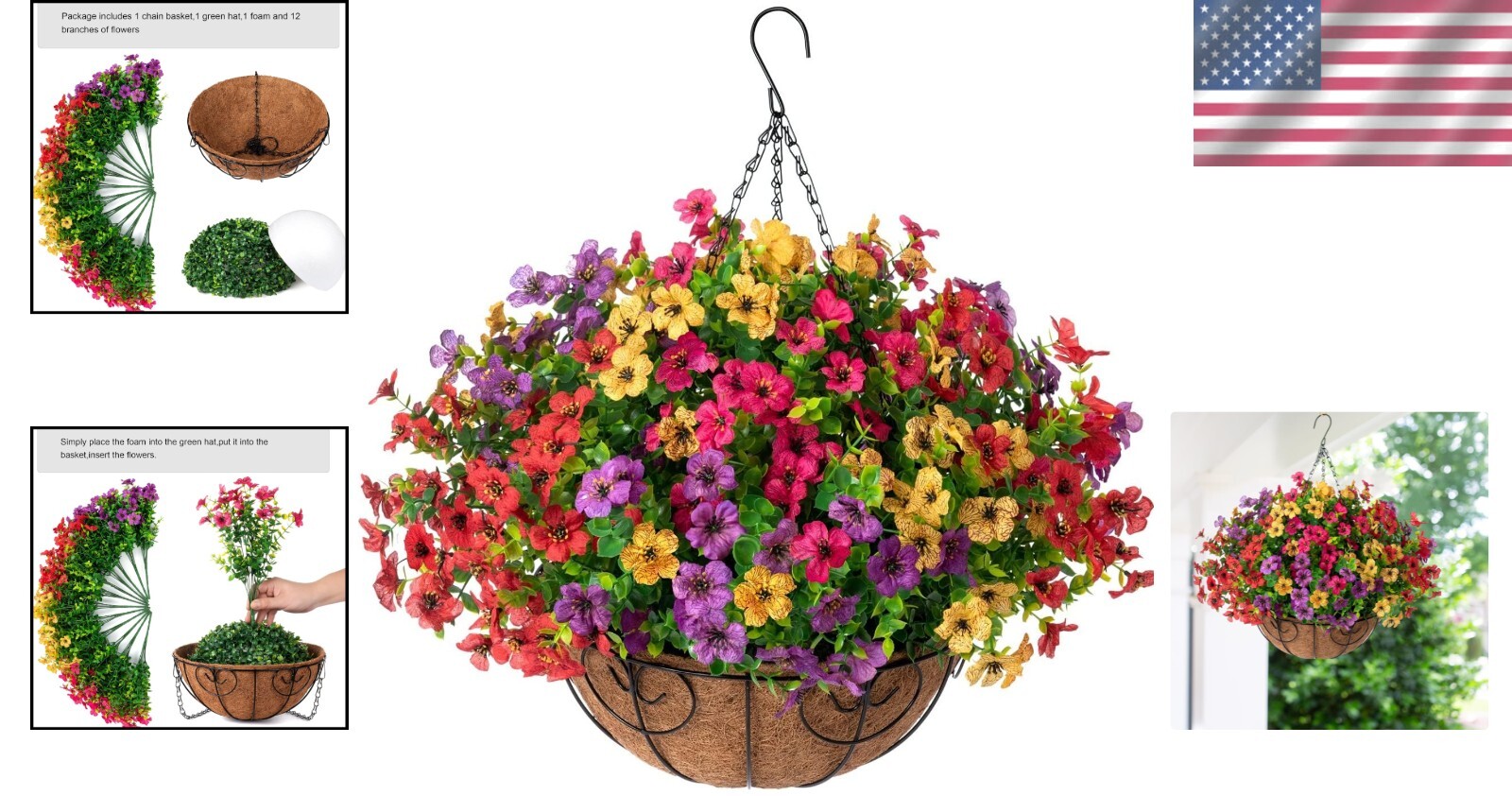 Beautiful Faux Silk Flower Basket with Daisy and Eucalyptus for -Round Charm