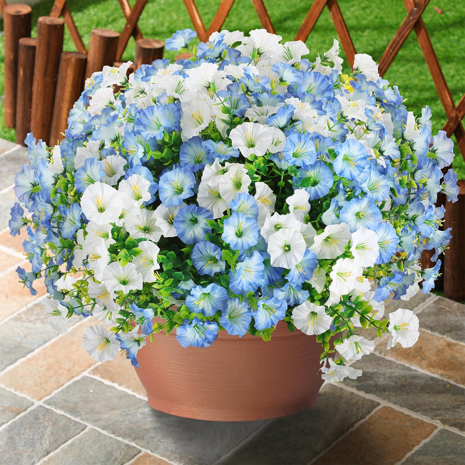 20 Bundles UV Resistant Faux Morning Glory & Eucalyptus for Outdoor Decor