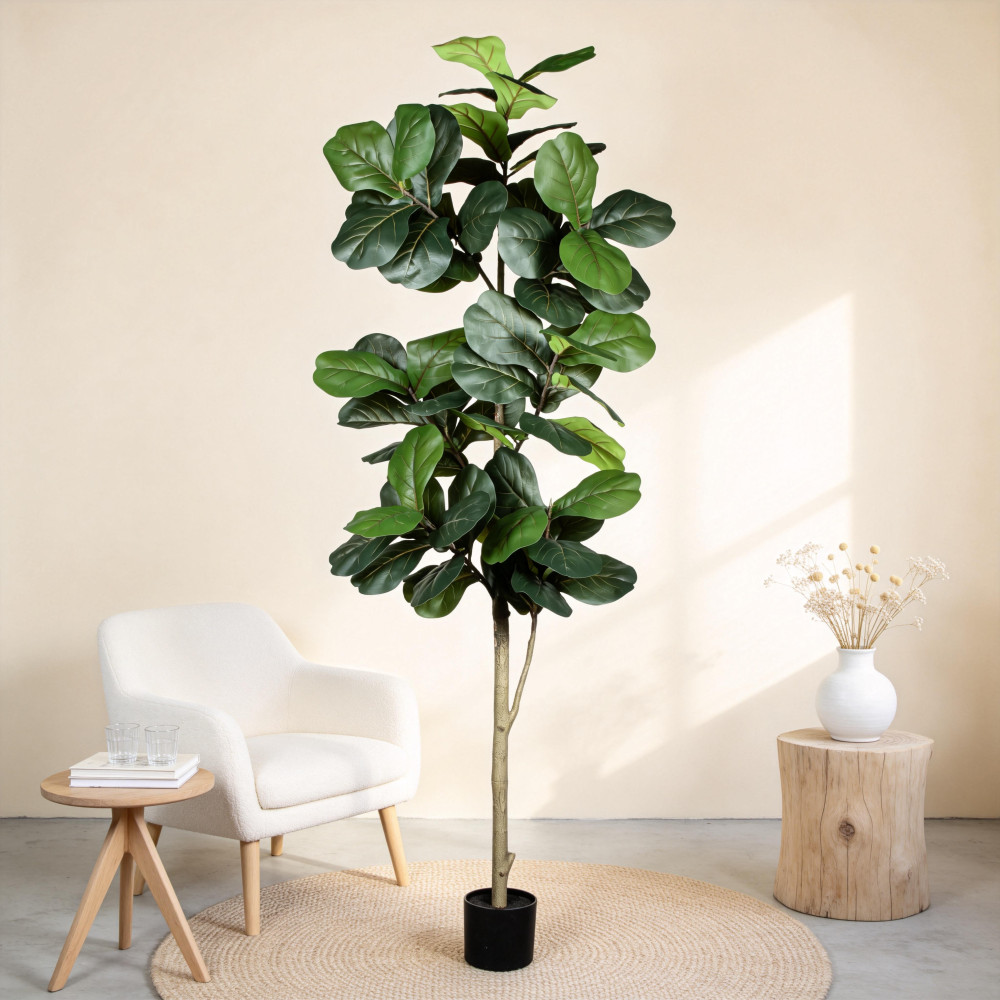 7′ Artificial Fiddle Leaf Fig Tree in Black Plastic Pot