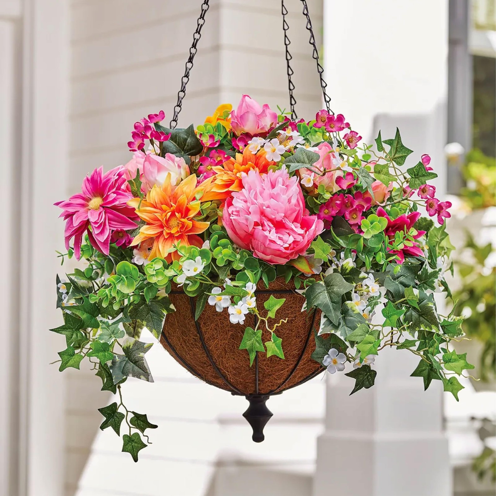Outdoor Radiant Peony Spring & Summer Hanging Basket – 26″ Premium UV-Protect…