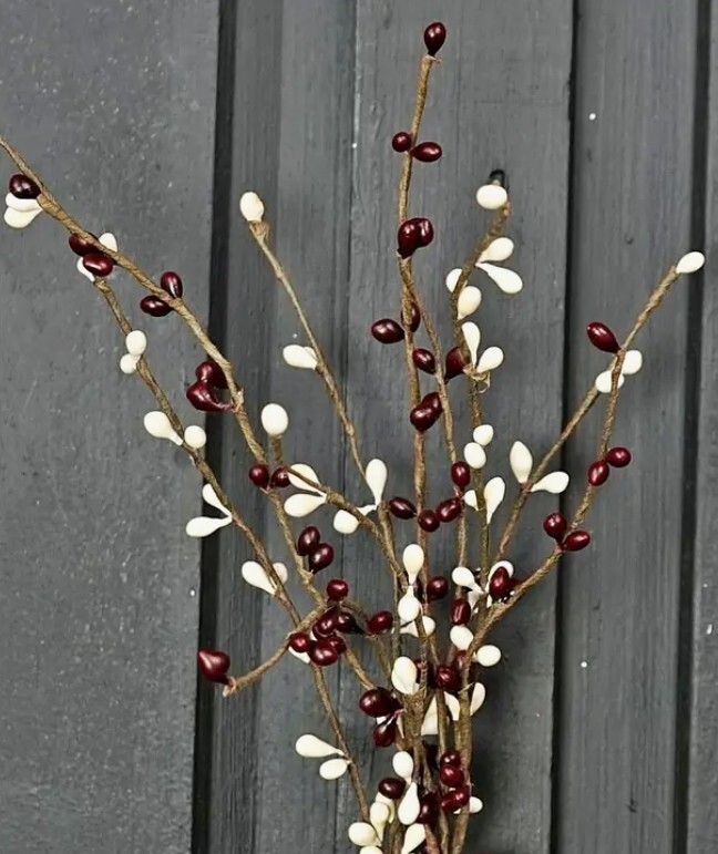 Pip Berry Picks Set of 3 Burgundy & Ivory Floral Spray Primitive Decor 12 in