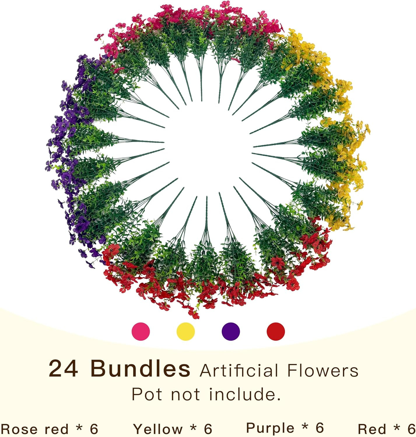 24 Bundles Artificial Flowers Bulk for Outdoor Decor, UV Resistant Fake Plastic