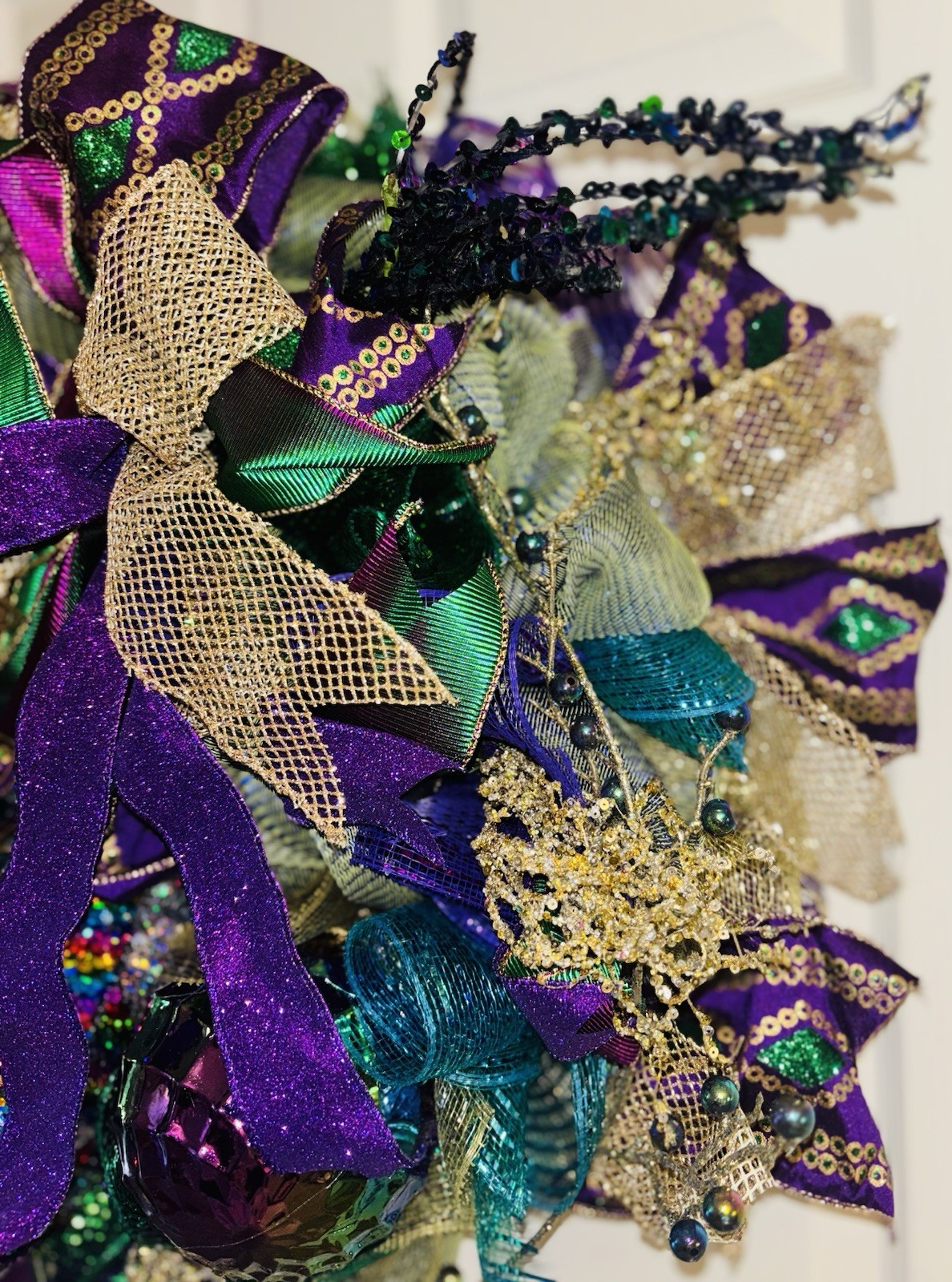 Mardi Gras Wreath Extra Large With Mermaid Tail and Fleur De Lis Handmade Deco