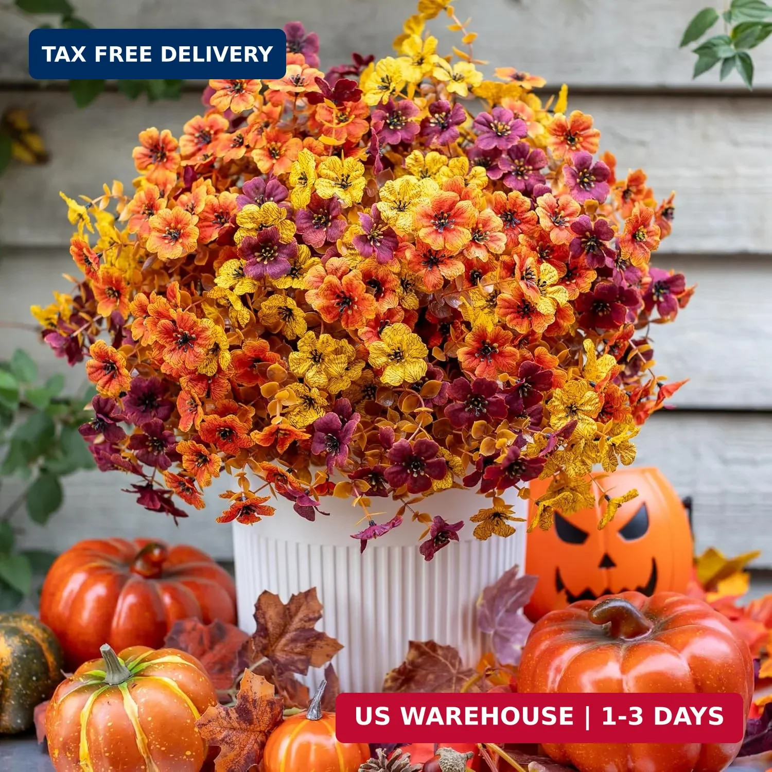AXYLEX Artificial Fall Flowers for Outdoor Fake Mums – 16 Bundles Fake Plants UV