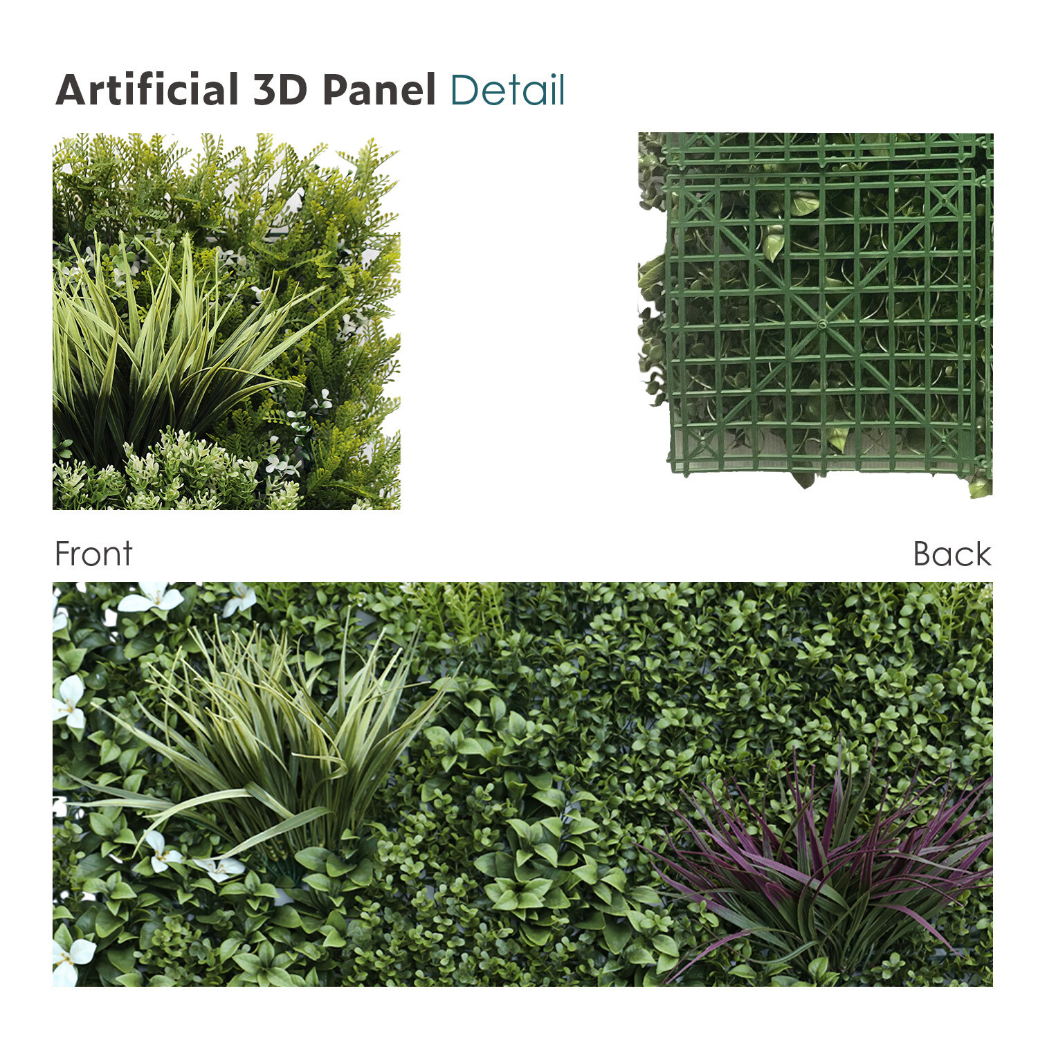40×40 in Artificial 3D Mix Leaves #4 Mat Faux Fence Panel Wall Decor Grass Hedge