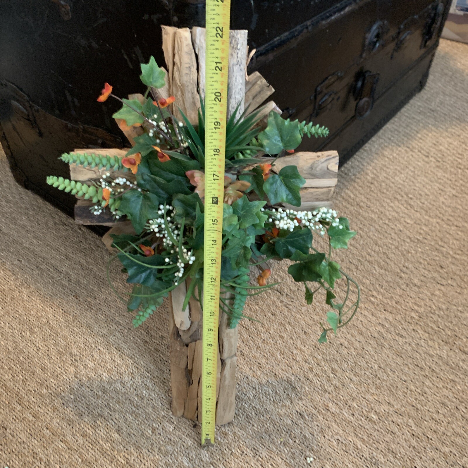 Handcrafted By Arsdale Cut And Created Branch Wood Cross Faux Floral Wall Decor