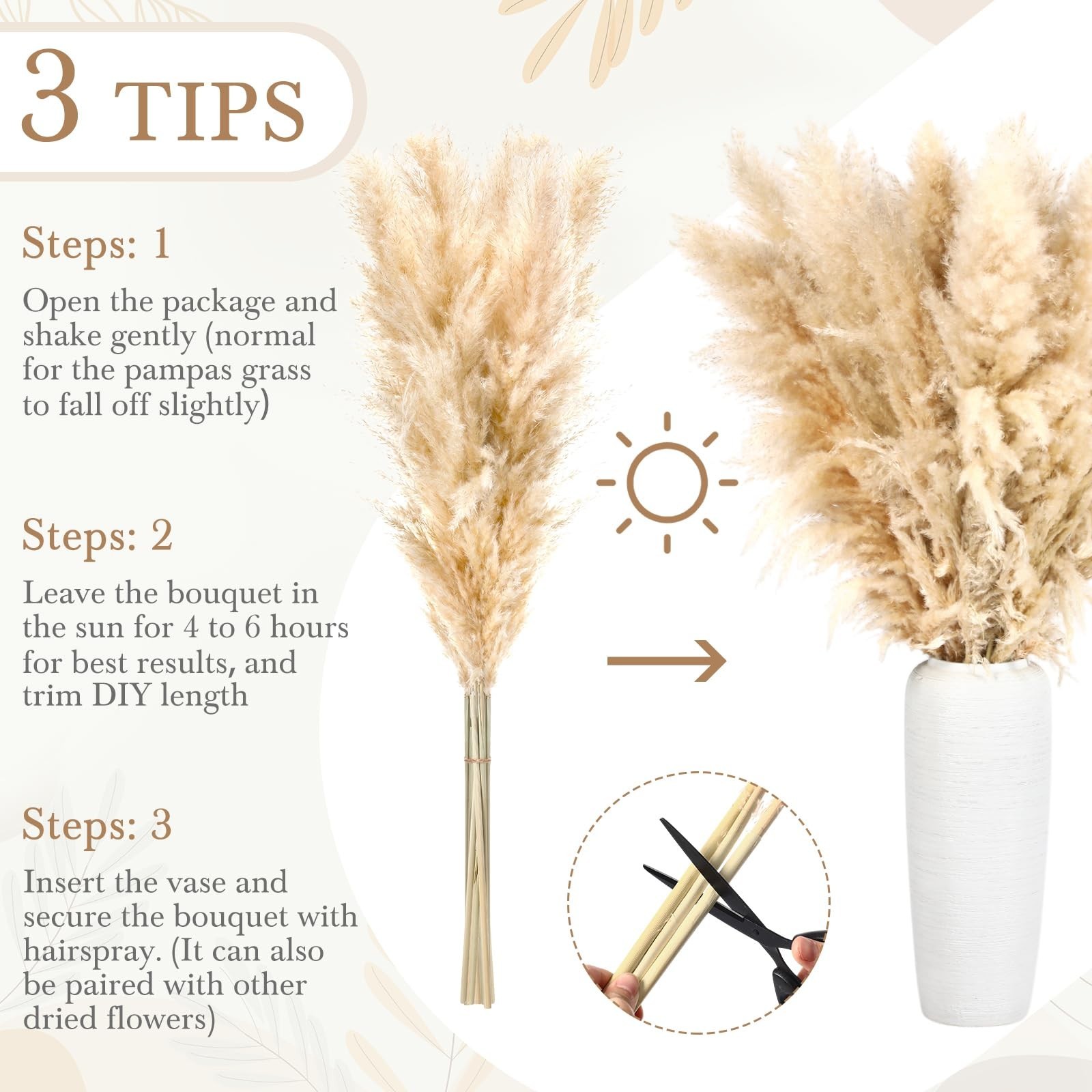 100 Stems Dried Pampas Grass – Large Natural Beige Decor for Weddings, Boho Home