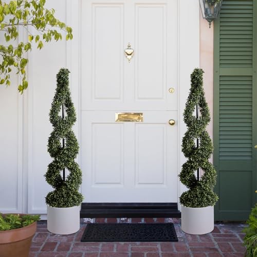 46Inch Double Spiral Artificial Boxwood Topiary Tree 4″ Plants Fake 46 Inch