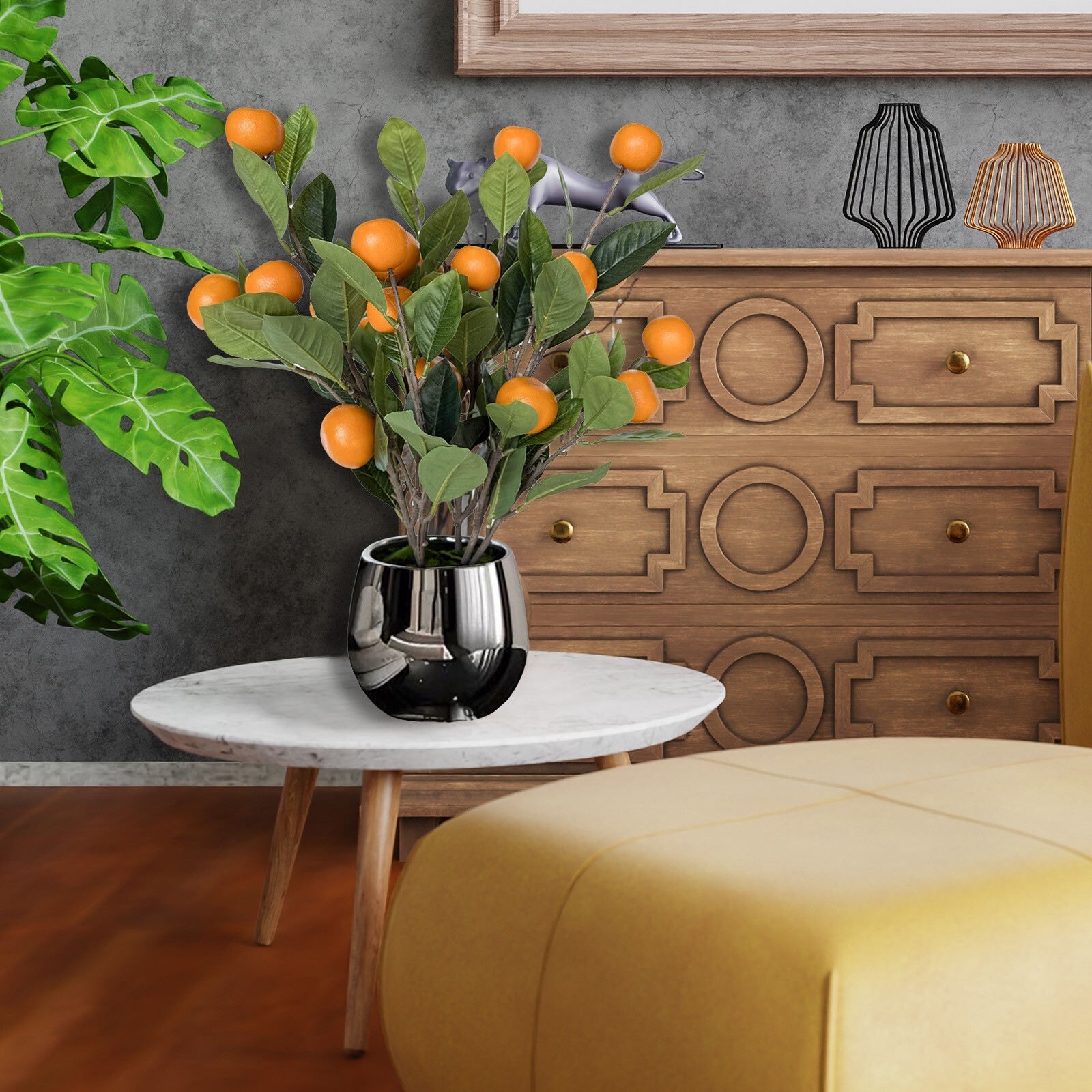 19″ Artificial Potted Plants Orange Tree Fruit Tree with Silver Color Pot