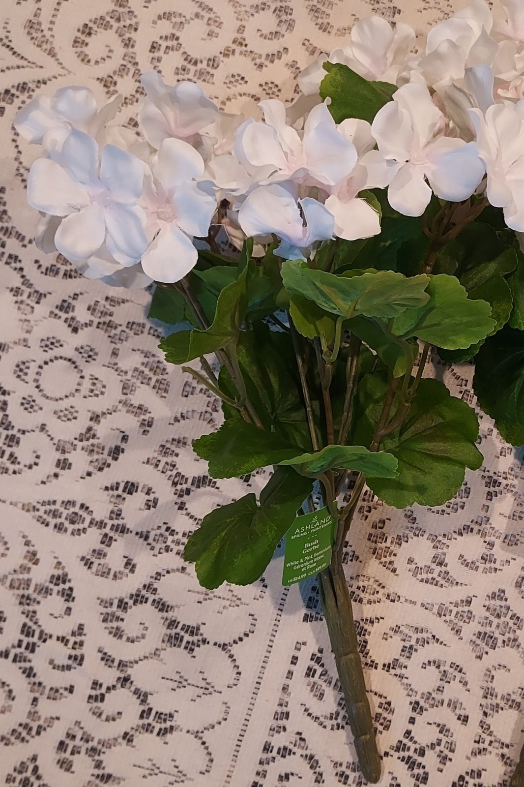 Ashland White Pink Geranium Bush Blue Heather Pink Ginger Pick Artificial Flower