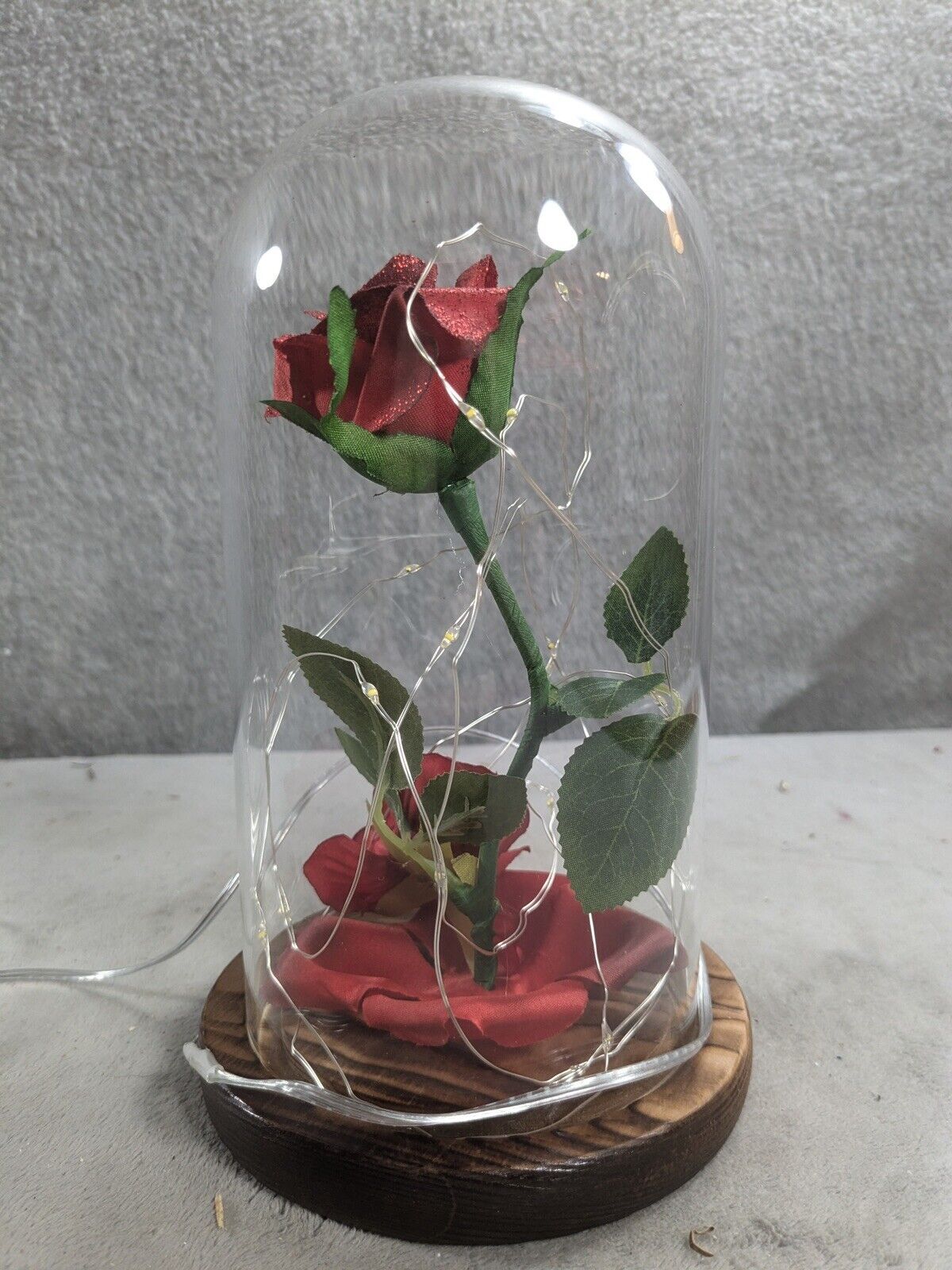 Forever Rose Flower in Dome Glass Fairy LED Light Valentine’s Day Birthday Gift