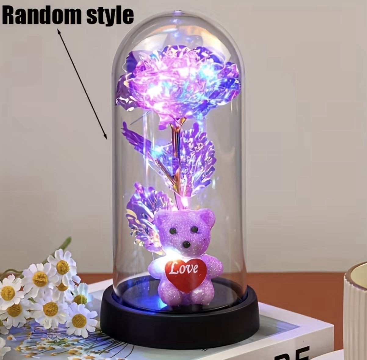 LED Light Rose Flower Gift Decoration with Bear Decoration Artificial Rose