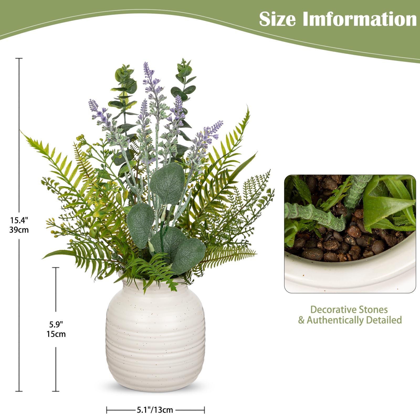 Artificial Eucalyptus & Lavender Arrangement in Ceramic Vase – 15.4″ Faux Lav…