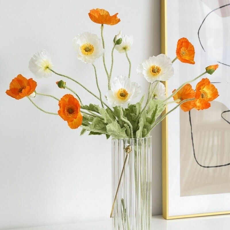 Artificial Poppies Flower Gorgeous Silk Papaver Rhoeas Flocking Stem Home Decors