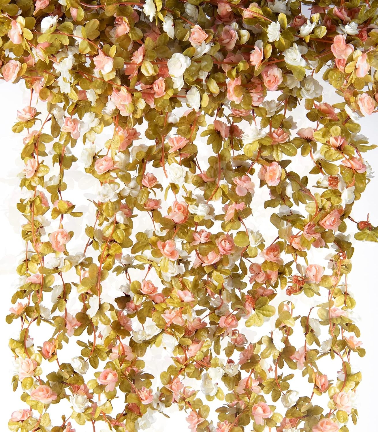 8 Pcs 8.2′ Artificial Rose Garland, Pink Flower Vine Faux Hanging Decor