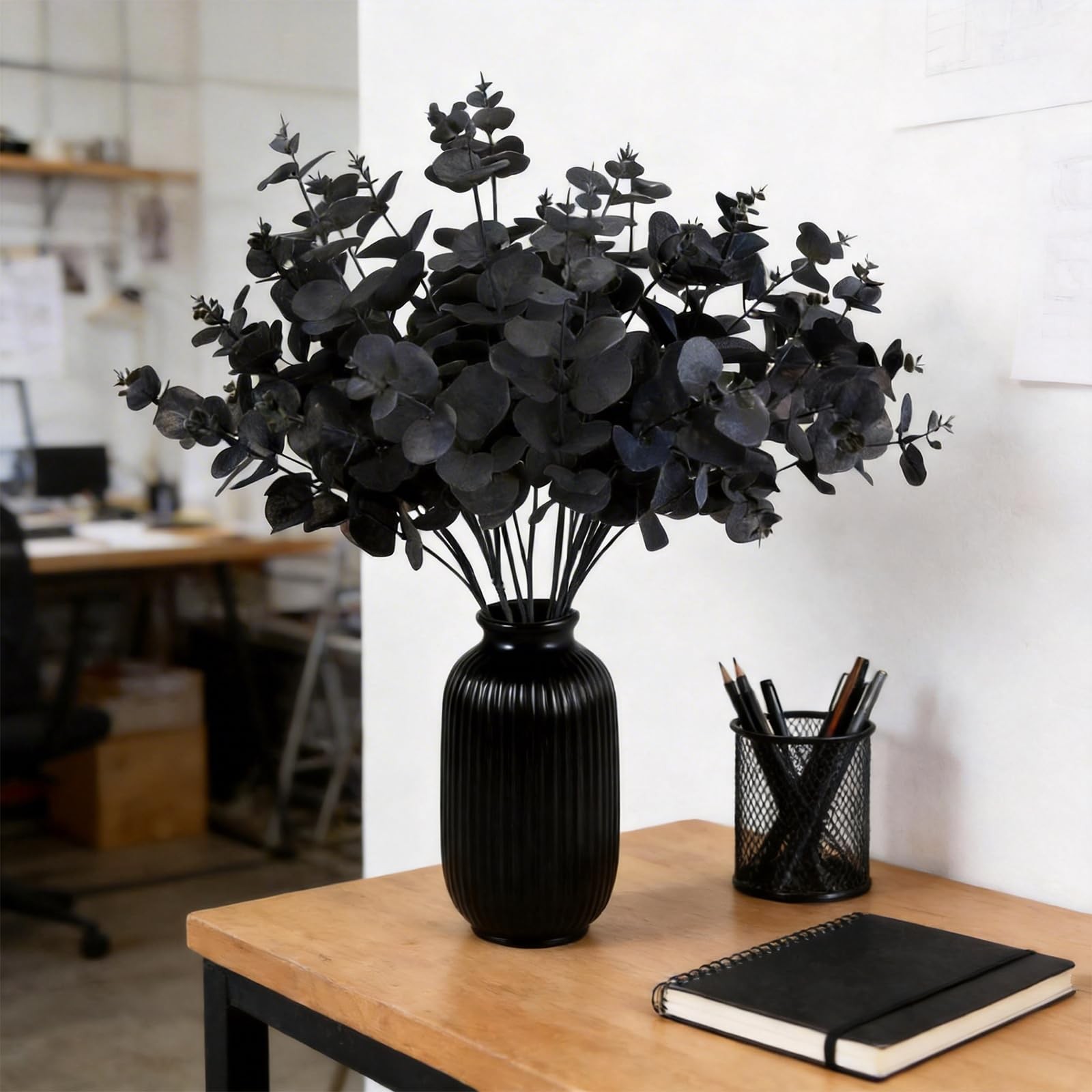 2 Pack Black Eucalyptus Stems with 20 Branches 18.5” Artificial Flower Bouqu…