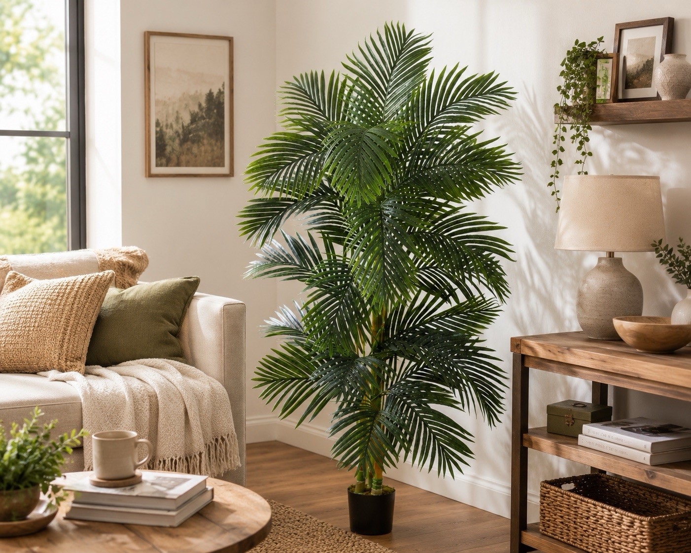 6.5’ Artificial Triple Trunk Golden Cane Palm Tree