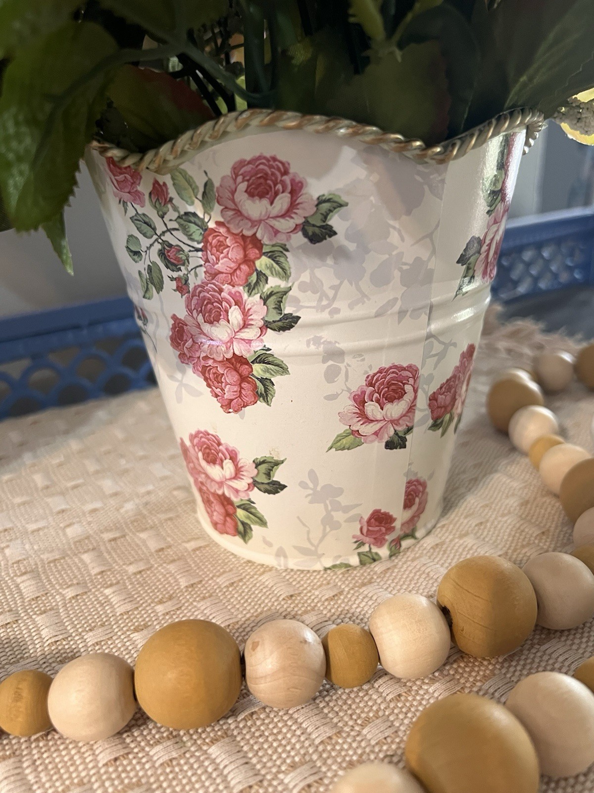 Cottagecore Pink Rose Wreath & Floral Arrangement Set, Girls Room Decor