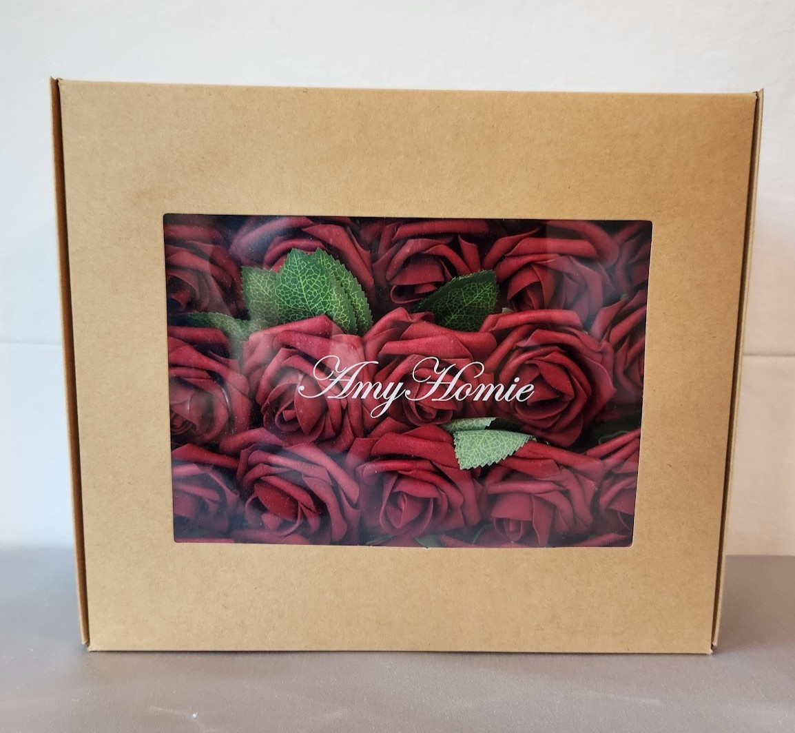 50pcs Artificial Flowers Foam Roses with Stems and 6 leaf pieces NEW