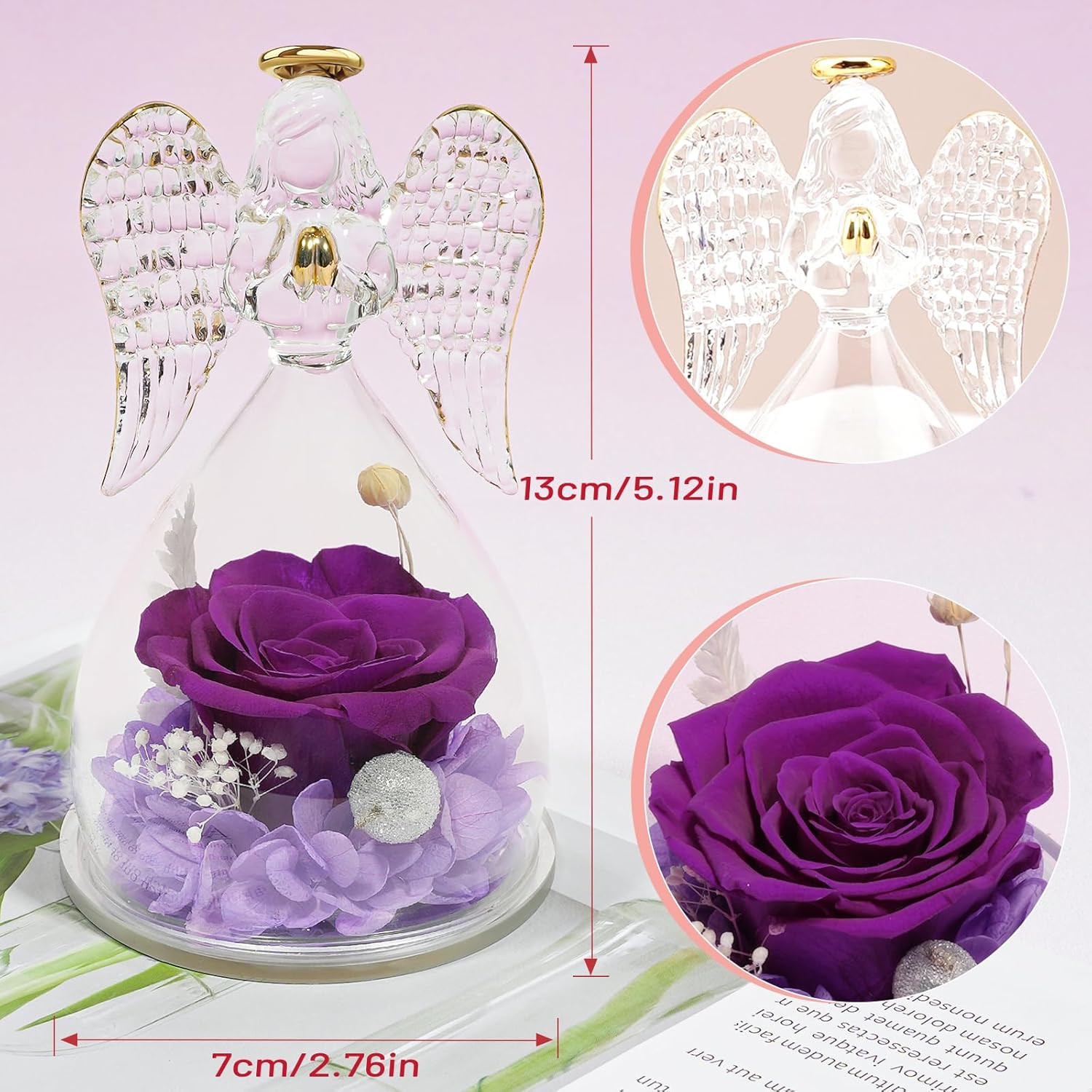 Preserved Flower Rose Birthday Gifts for Mom, Angel Figurines with Forever Real