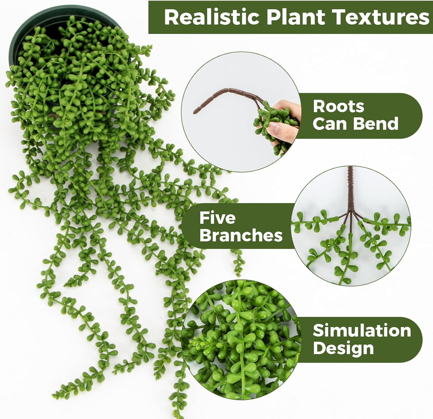 Fake Hanging Plants Artificial Decor – 3PCS String of Pearls Plant Artificial Ha