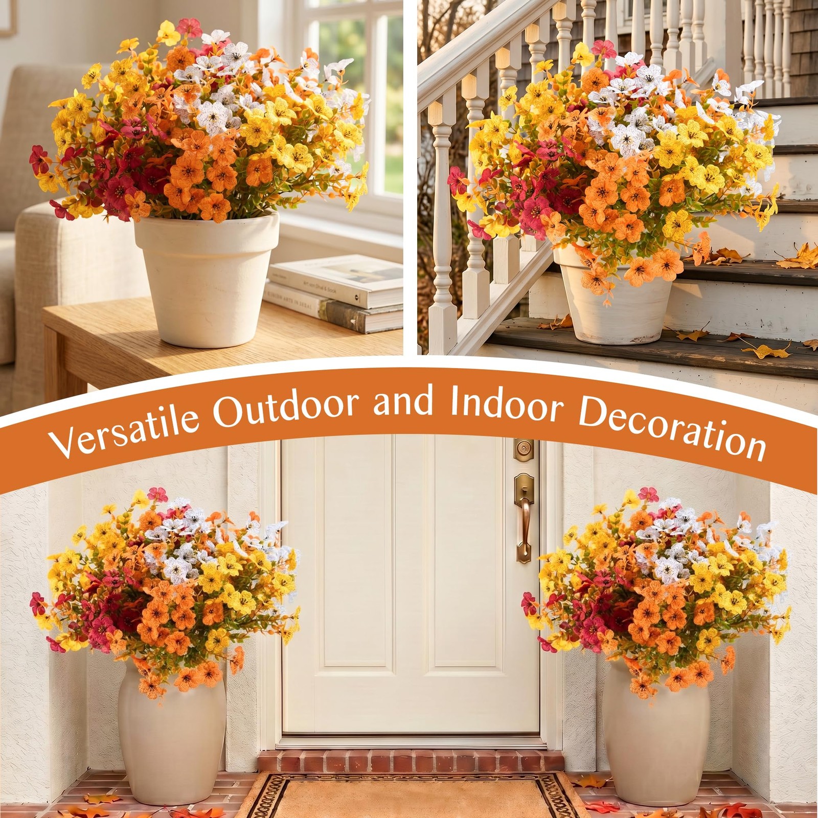 12 Bundles Artificial Fall Flowers, UV-Resistant Faux Plants