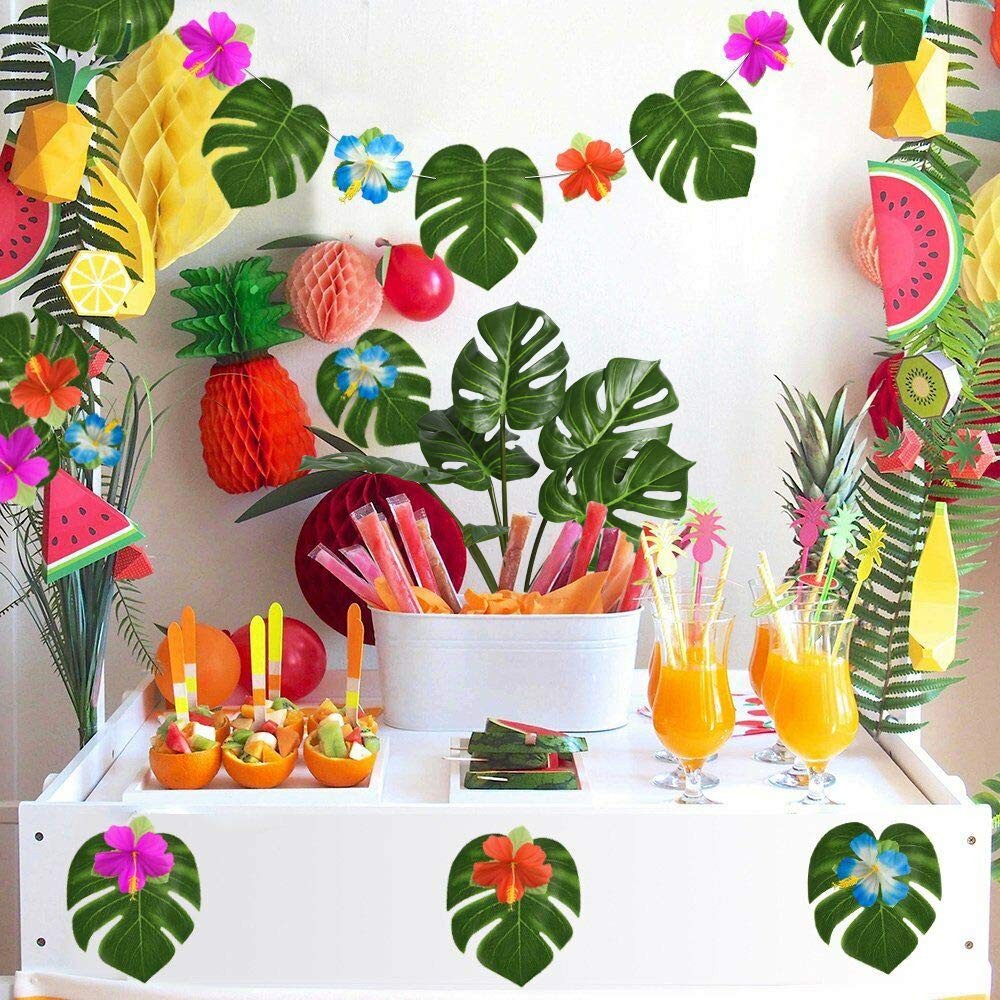 DVGUN 6 Pack Artificial Palm Plants Leaves Faux Turtle Leaf Fake Tropical Lar…