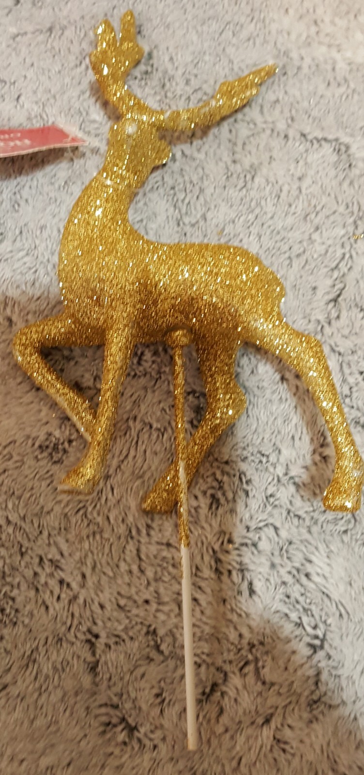 Holiday Time Gold Glitter Reindeer Pick -Floral Arrangements/Wreaths 8.5″L