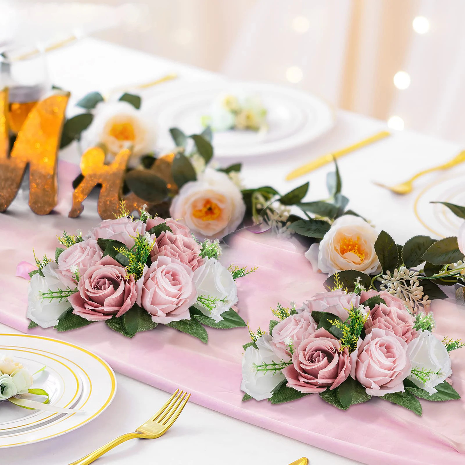 1PC Artificial Flower Ball Plastic Green Base Silk Cloth Table Centerpieces For