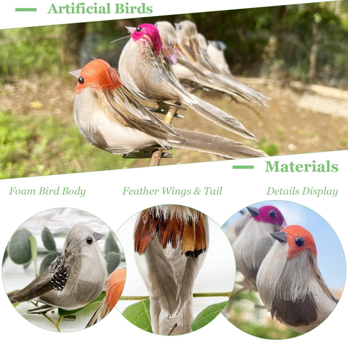 12Pcs Realistic Artificial Bird Figurines For Home Christmas Decor