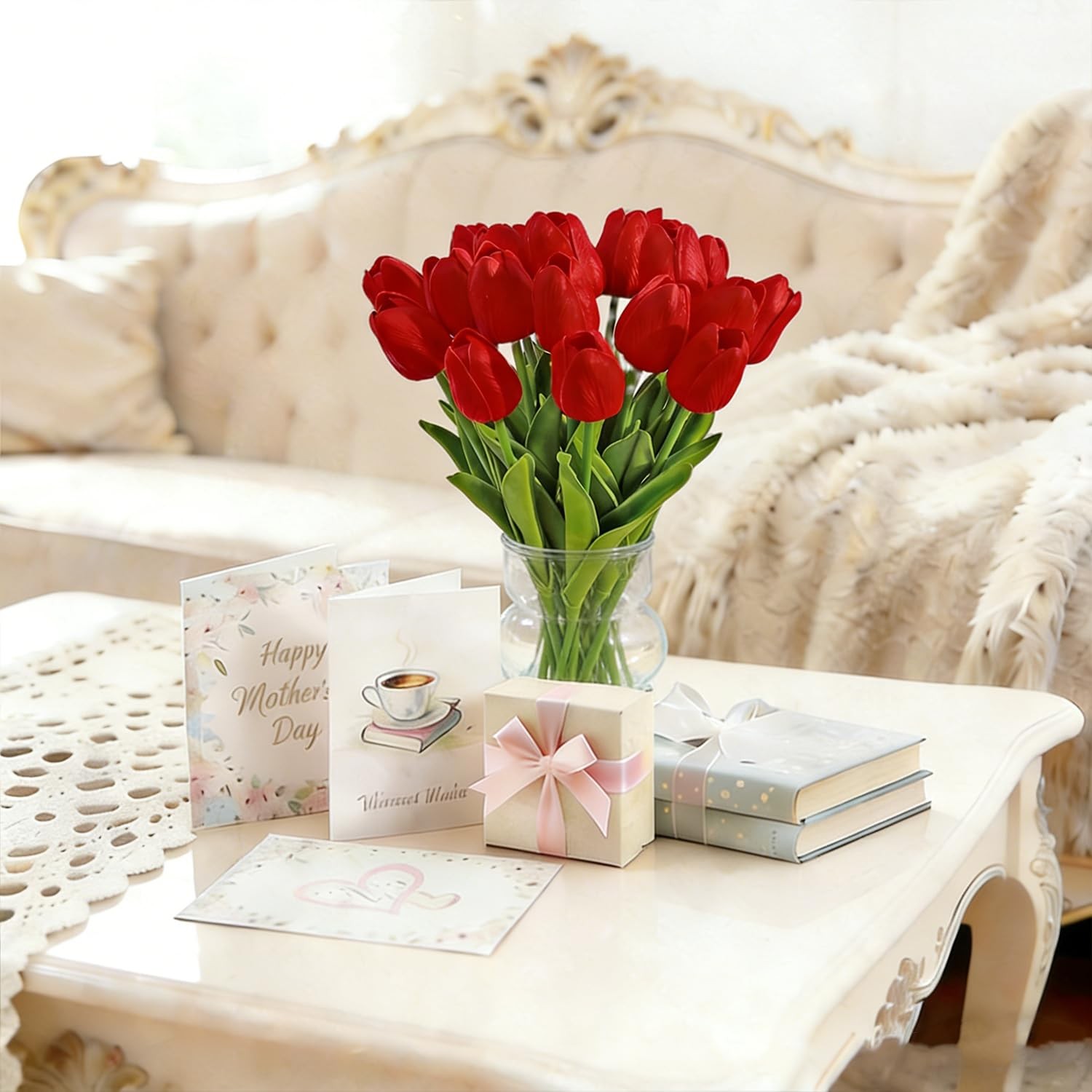 20 PCS 13 Inch White Artificial PU Fake Tulips Flowers Wedding Table Decor