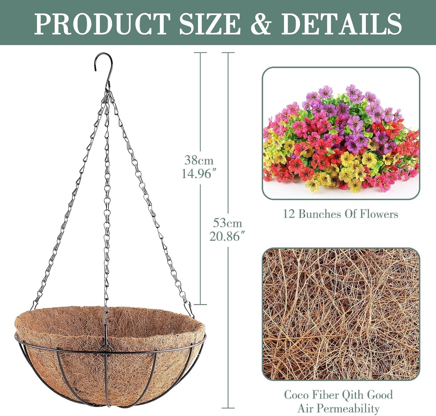 AGIRL 2 Set Artificial Hanging Flowers Baskets For Outdoors