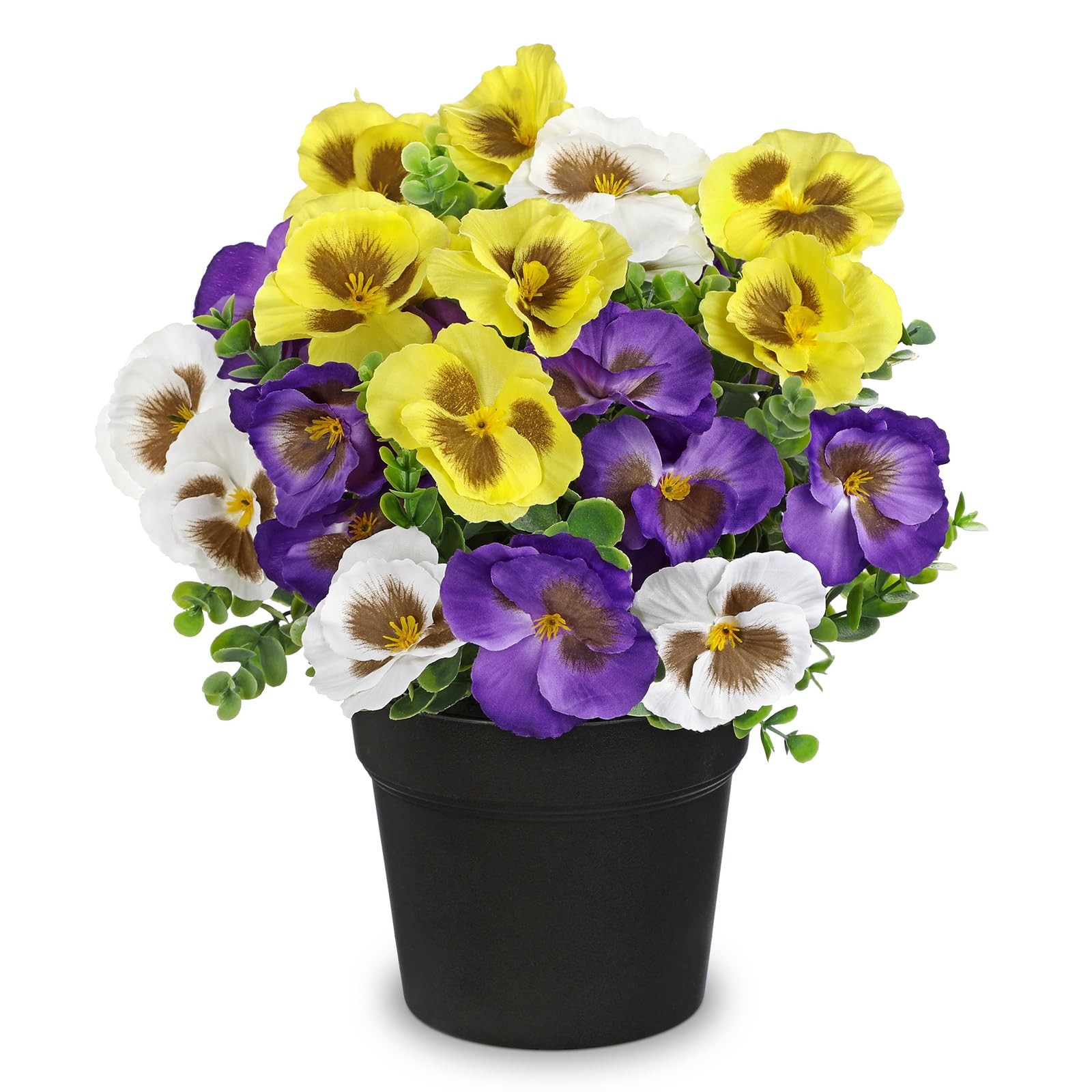 Pansy Artificial Flowers, 13.7’’ Realistic Faux Pansy Flower in Black Pot, Fa…