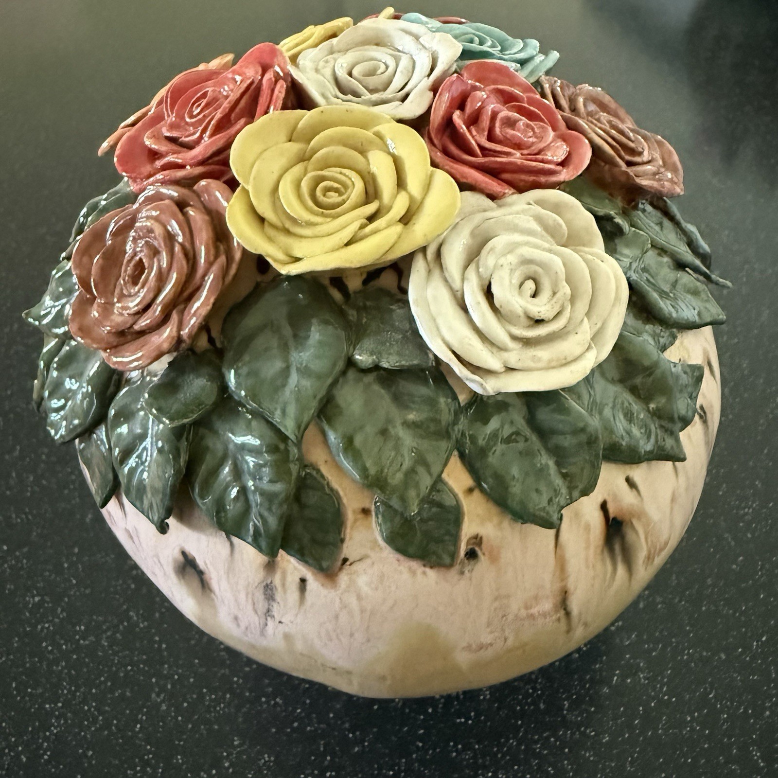 Hand-Made Ceramic Flower Bouquet Garden Ball with Drip Glaze