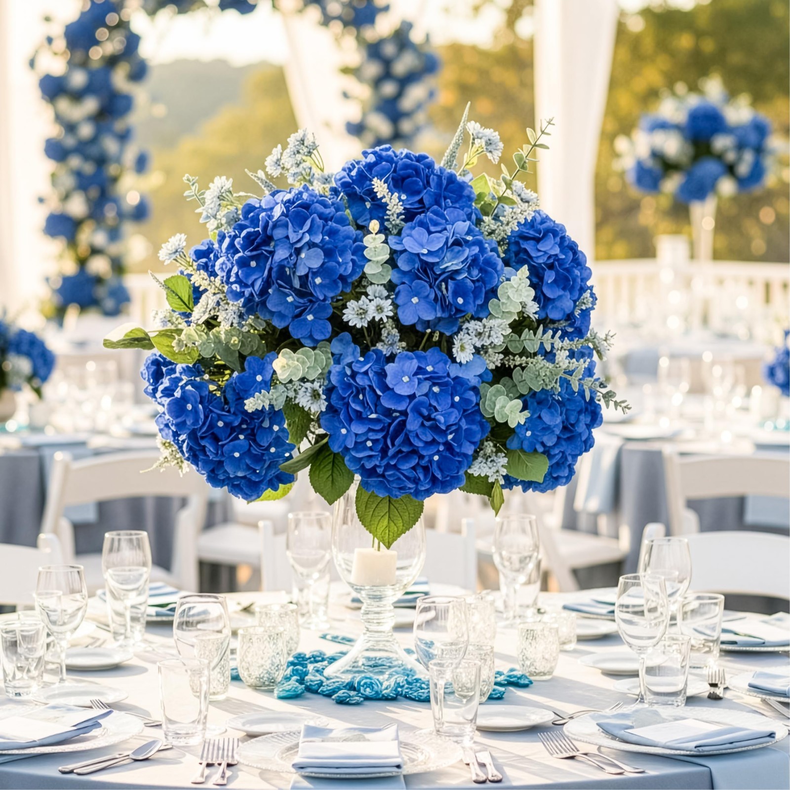104 PCS Royal Blue Silk Hydrangea Flowers with Stems – DIY Wedding, Home, Party