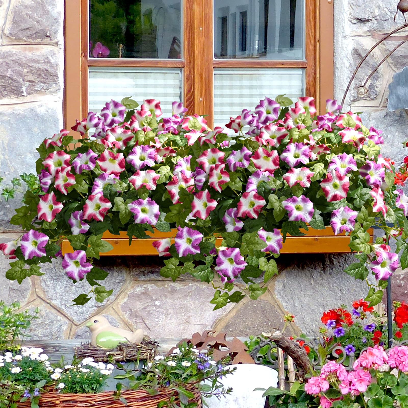 Artificial Flowers for Outdoors, 2Pcs Artificial Petunias UV Resistant Realis…
