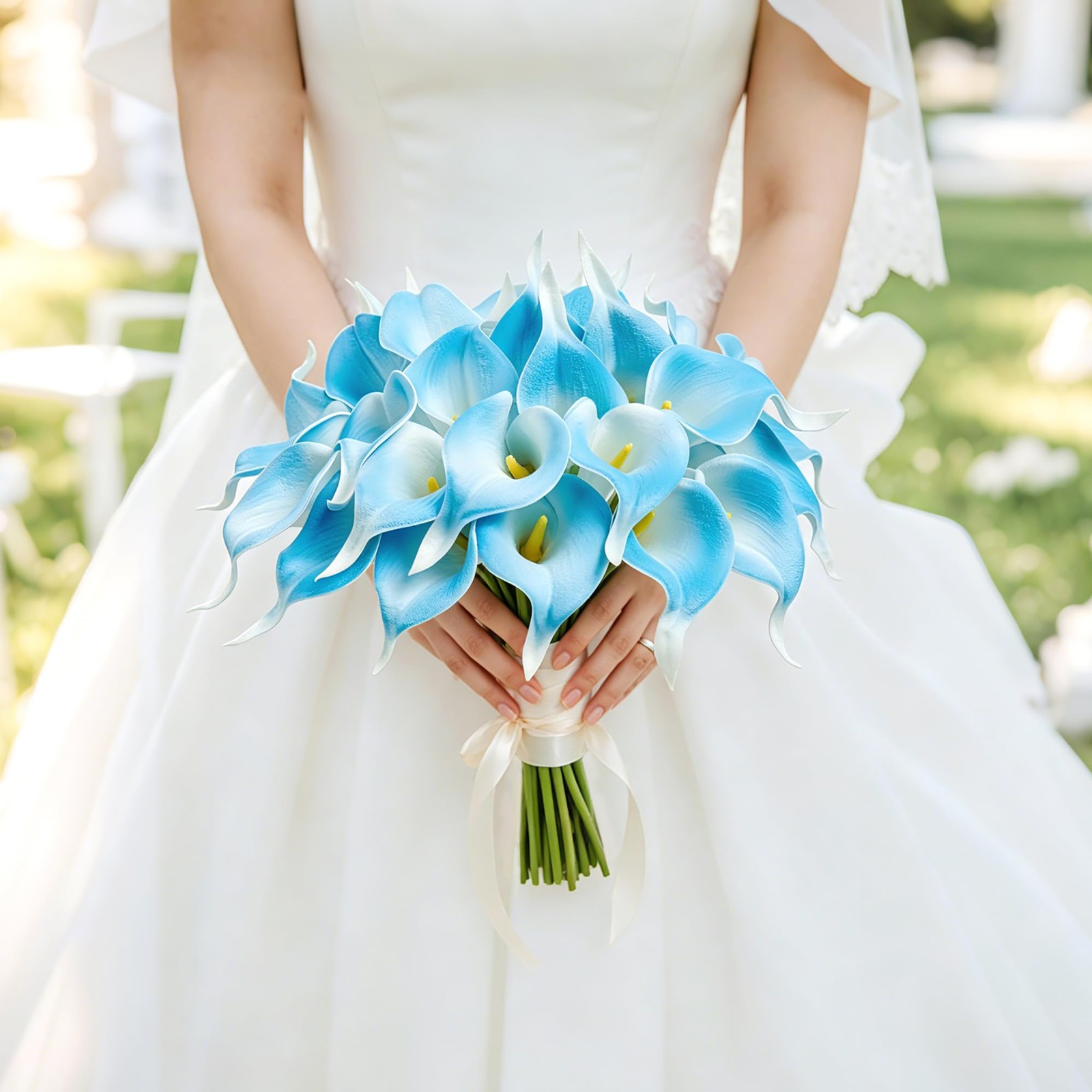 12Pcs White Blue Calla Lily Artificial Flowers for Wedding Decor
