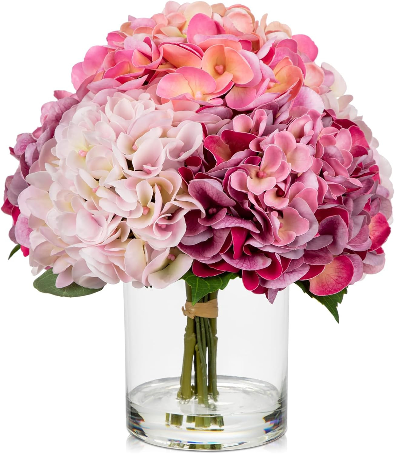 Real Touch Pink Hydrangea in Vase – Large Faux Flower Arrangement Decor