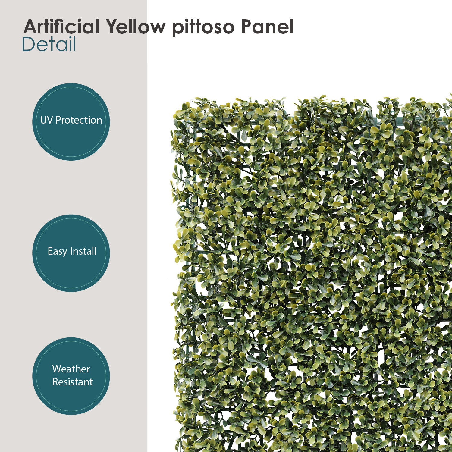20x20in Artificial Yellow Pittoso Mat Wall Hedge Decor Privacy Fence Panel Grass