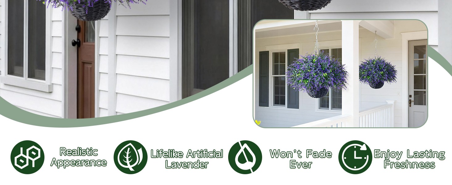 Artificial Eucalyptus & Lavender Hanging Basket (2 Pieces) – Realistic Fake