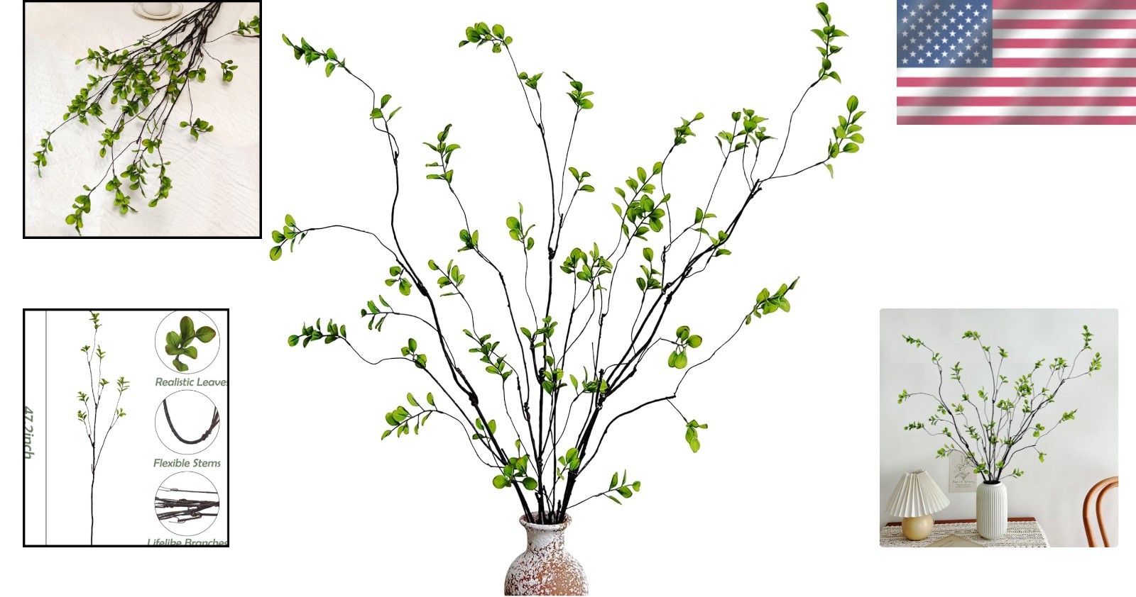 Elegant 4 Pcs Artificial Ficus Branches – 47.2 Inch Faux Greenery for Home Decor