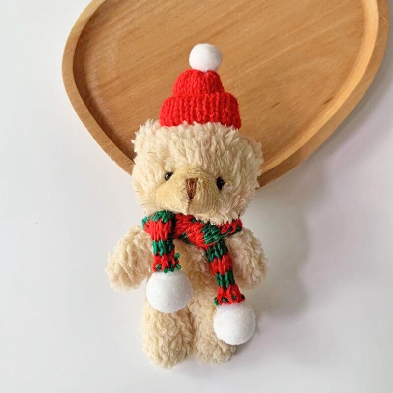 Bear with Christmas Hat Scarf Stuffed Animal Soft Plushie Bear Appease Doll Toy