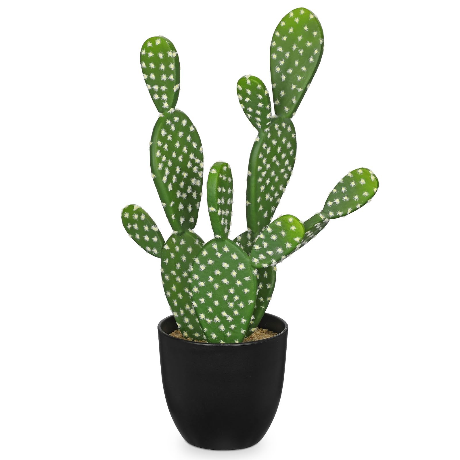 16.5″ Small Fake Cactus Plant Potted ‘Prickly Pear Cactus’ Faux Cacti for Hom…