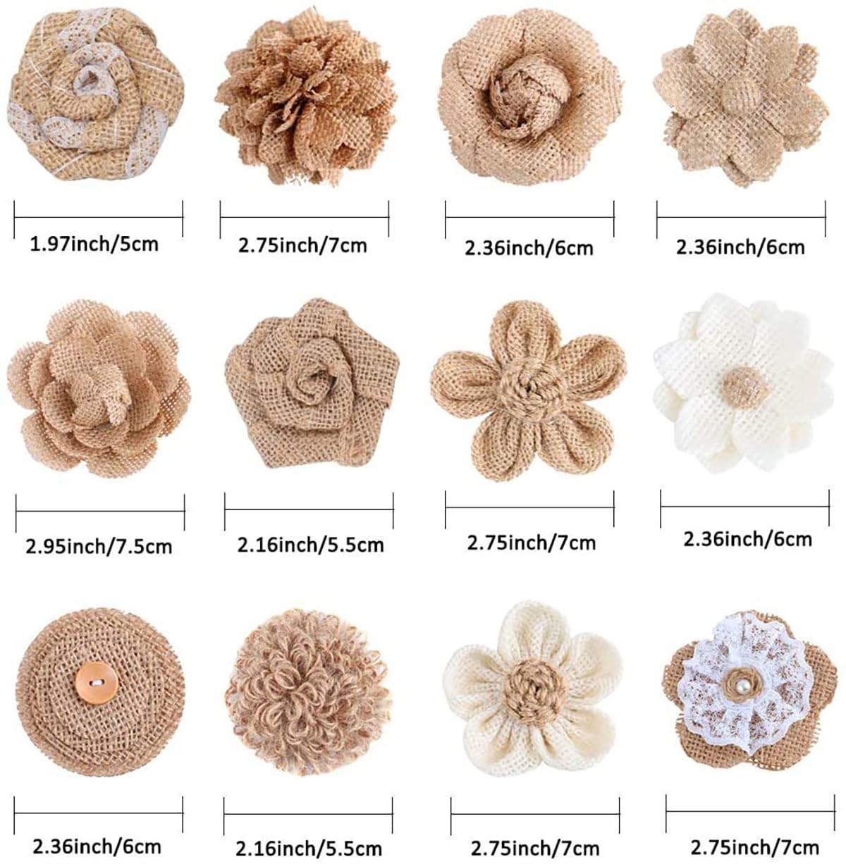 24PCS Burlap Hessian Flowers Set, Natural Rustic Rose Flowers Handmade Bowkno…