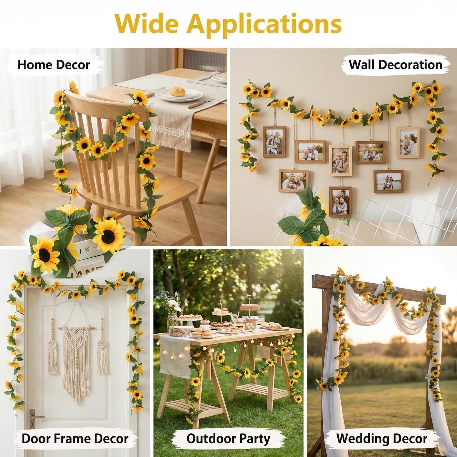 2Pack Artificial Sunflower Garlands Fake Hanging Sunflowers Silk Vines with G…