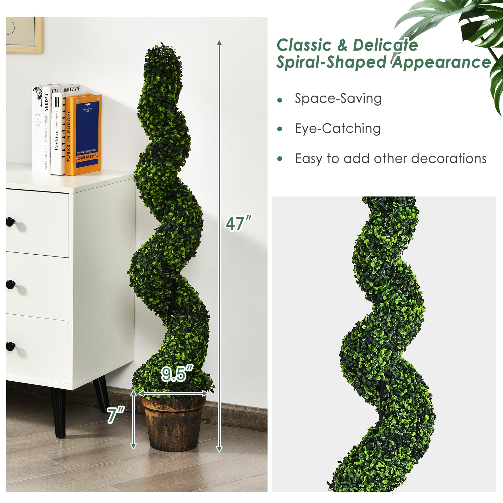 Costway 4Ft 2 Pack Artificial Spiral Boxwood Topiary Tree Indoor Outdoor Decor