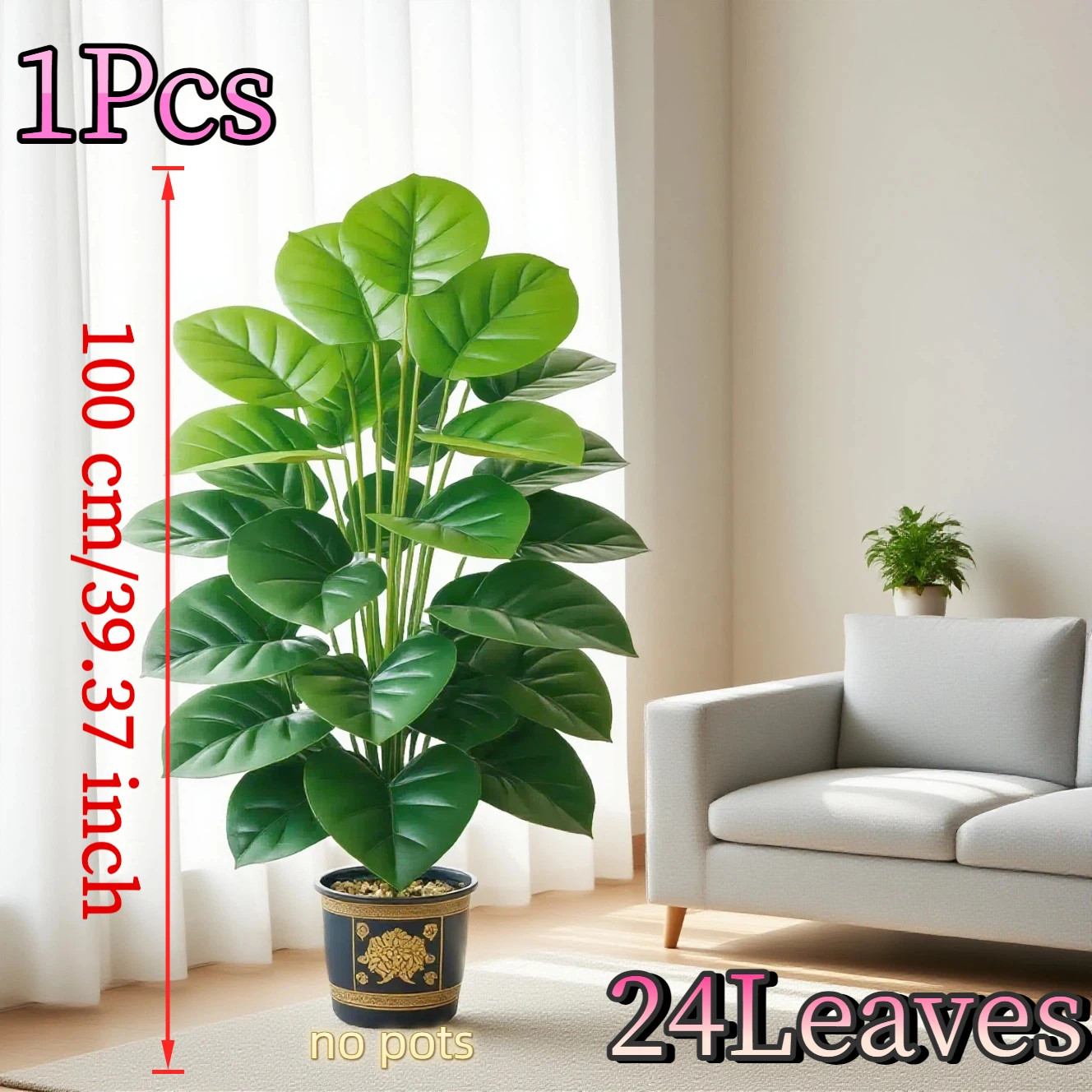 Large Artificial Pothos Plant With 24 Leaves Tall Faux Greenery In Pot Decor NEW
